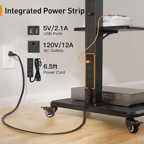 White Tilt & Swivel Rolling TV Stand with Power Outlet U39433