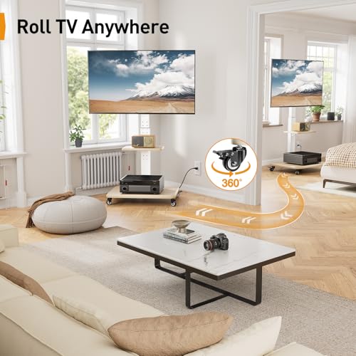 White Tilt & Swivel Rolling TV Stand with Power Outlet U39433