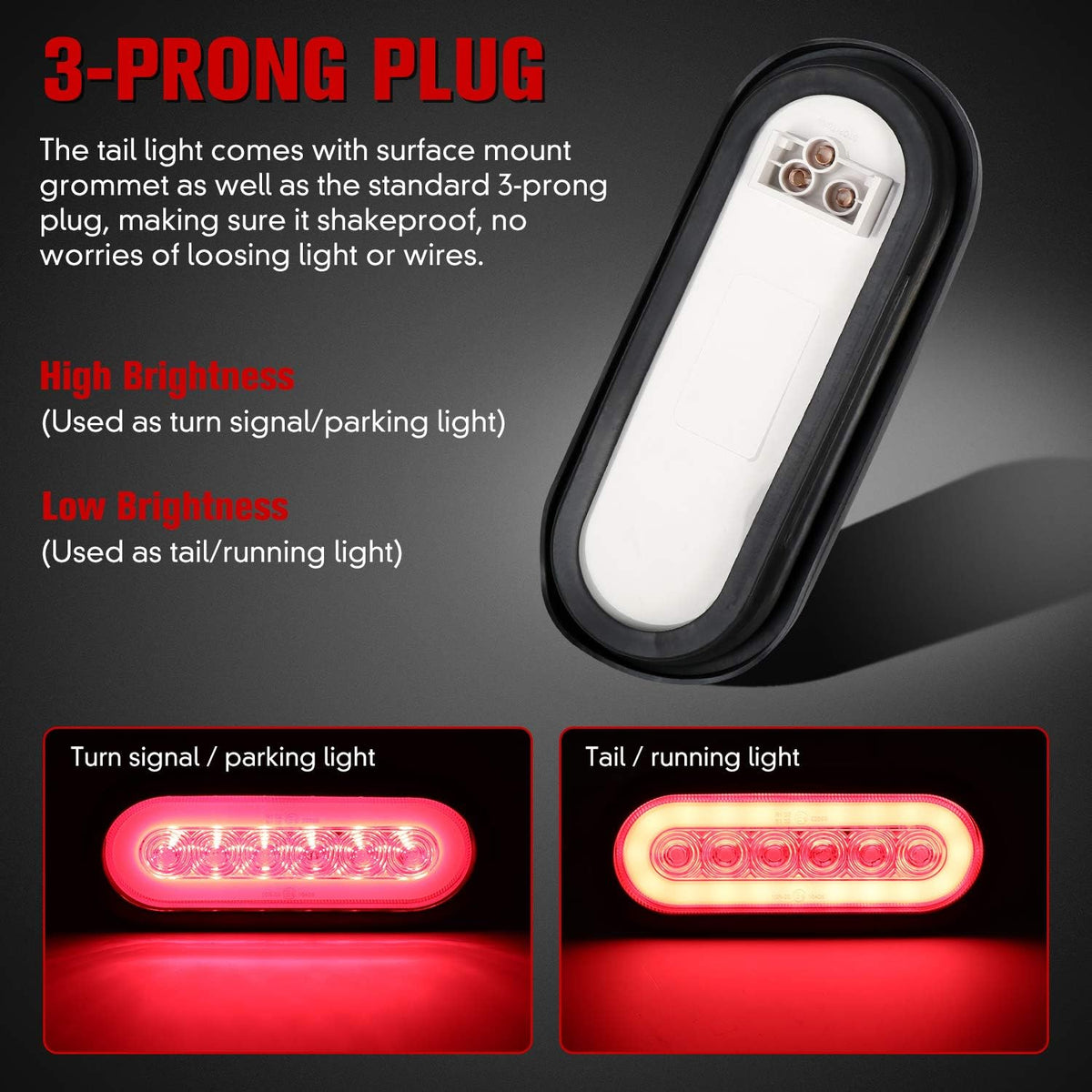 6" Oval Red LED Trailer Tail Lights 4PCS with Surface Mount Grommet C4092