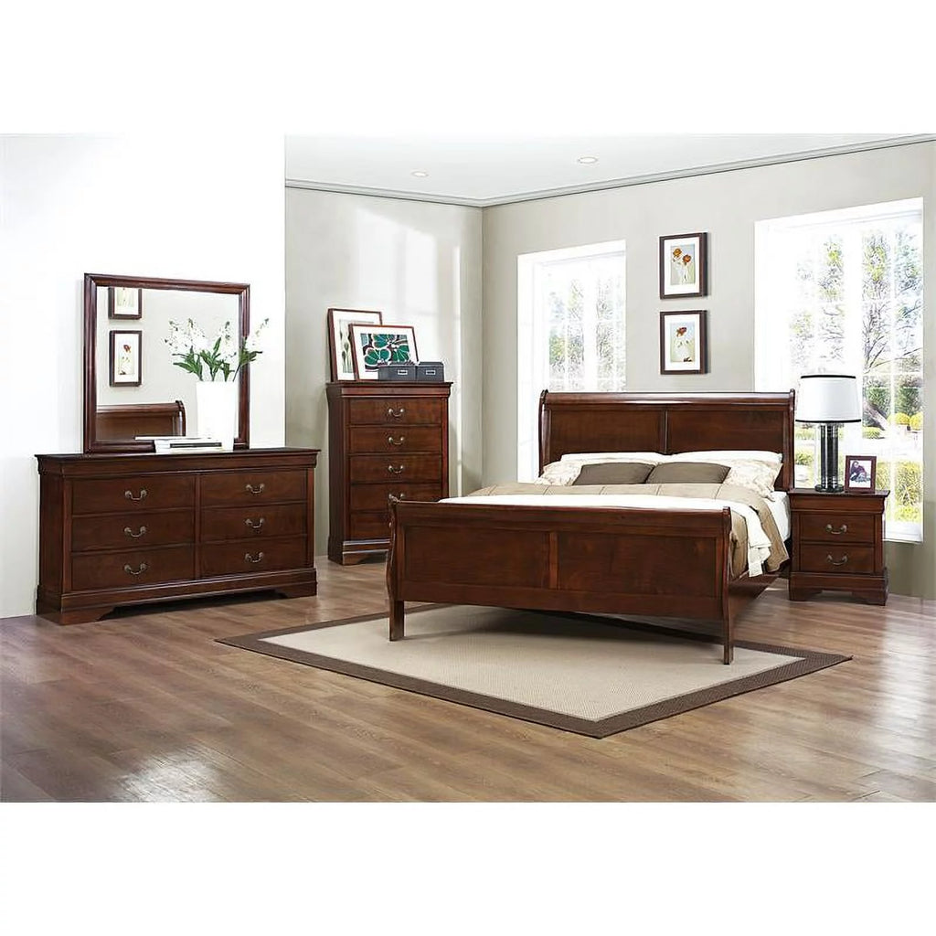 Brown Cherry 2-Drawer Wood Nightstand V424