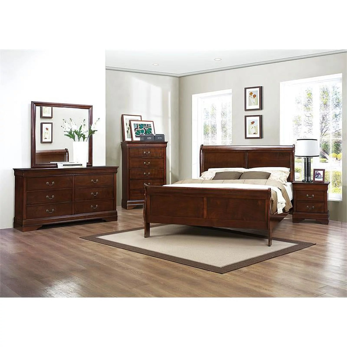 Brown Cherry 2-Drawer Wood Nightstand V424