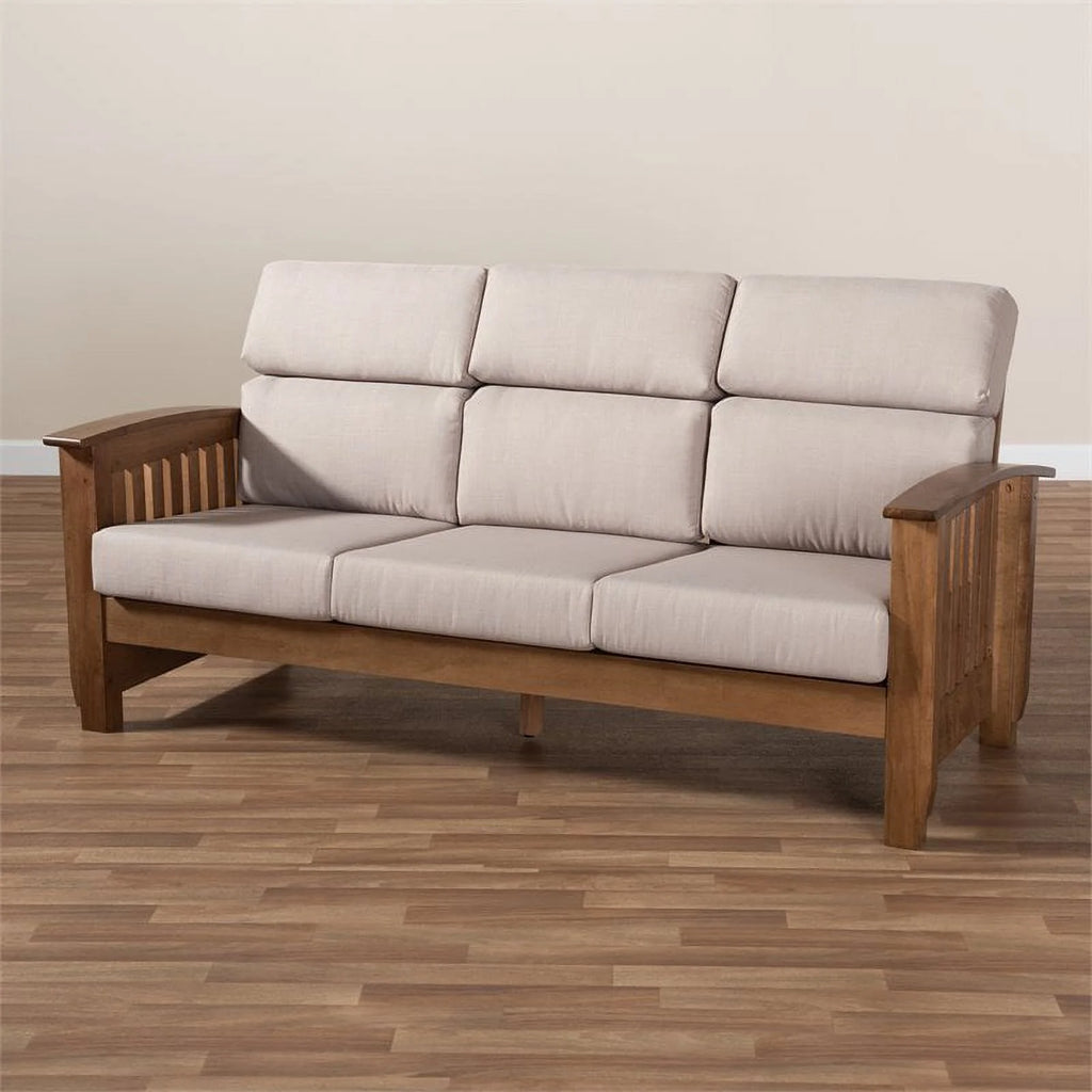 Modern Wood Fabric 3-Seater Sofa in Taupe Walnut Brown R4597