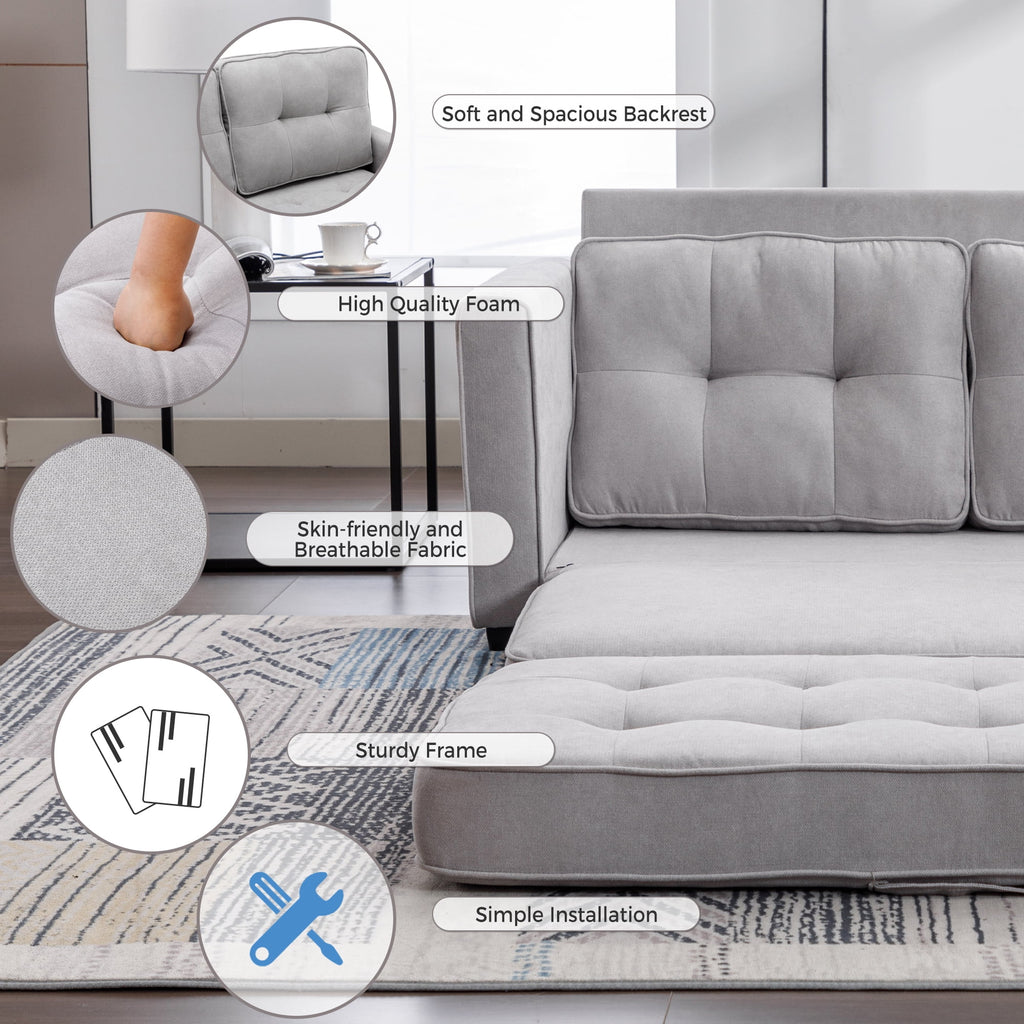 Grey Upholstered Loveseat Sofa with Pull-Out Bed U790