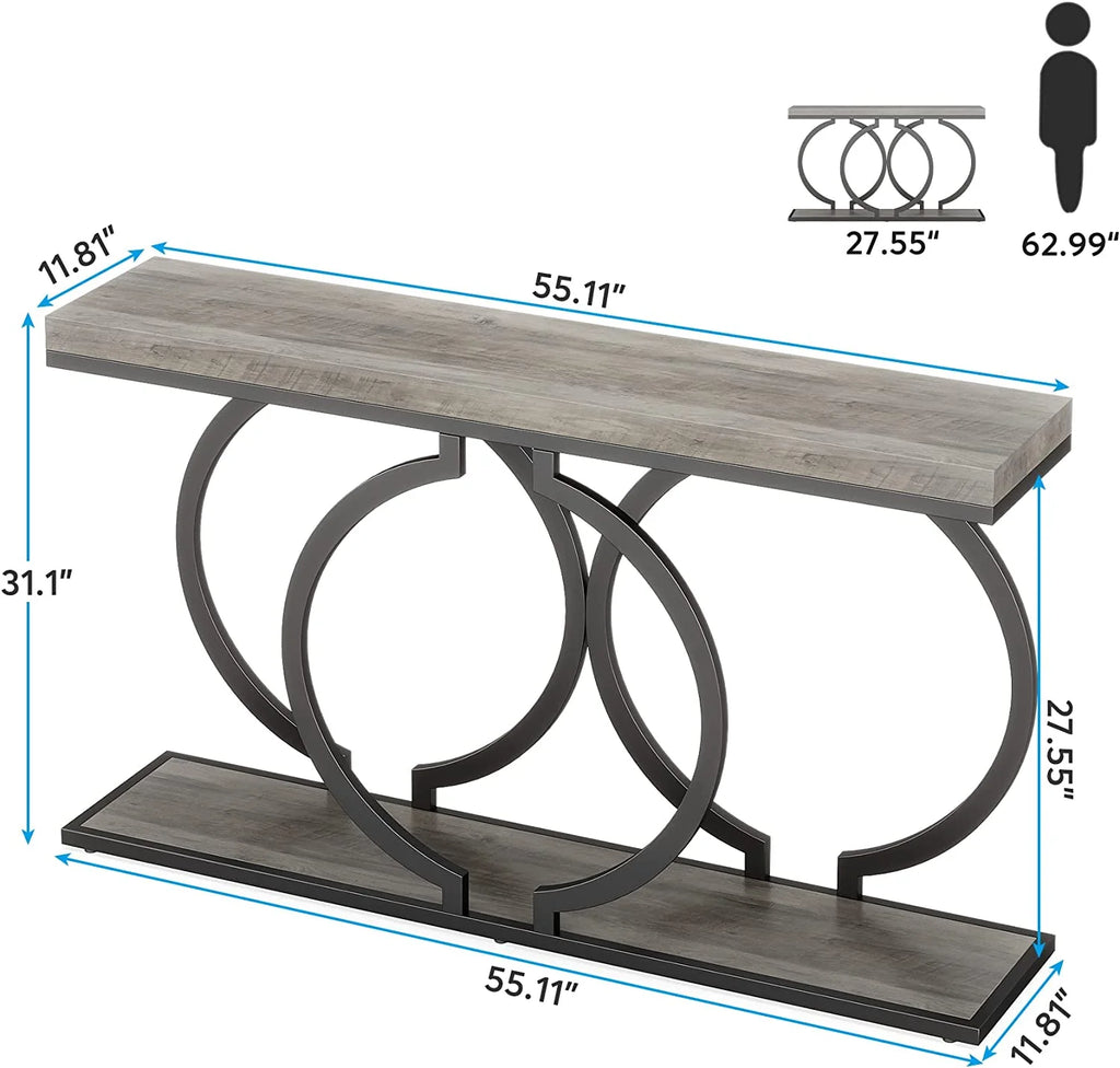 55" Console Sofa Table with Geometric Metal Frame U668