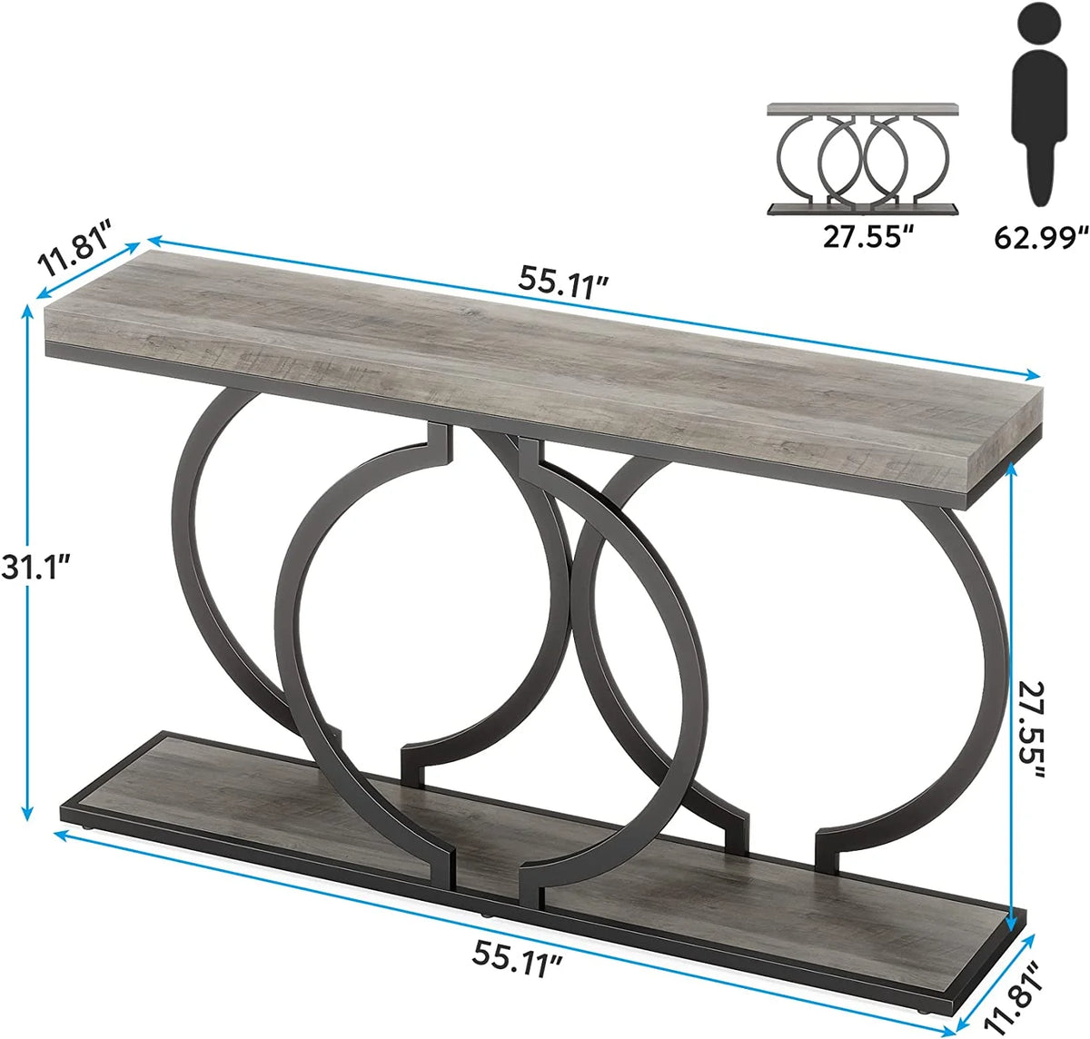 55" Console Sofa Table with Geometric Metal Frame U668