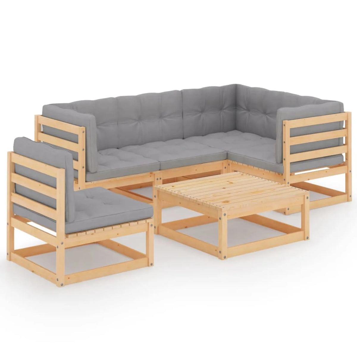 6 Piece Gray Cushioned Pinewood Sectional Sofa Set K829300