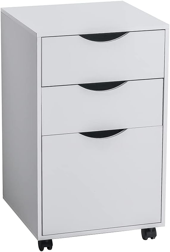 White 3 Drawer Wooden Mobile Filing Cabinet with Wheels R262472