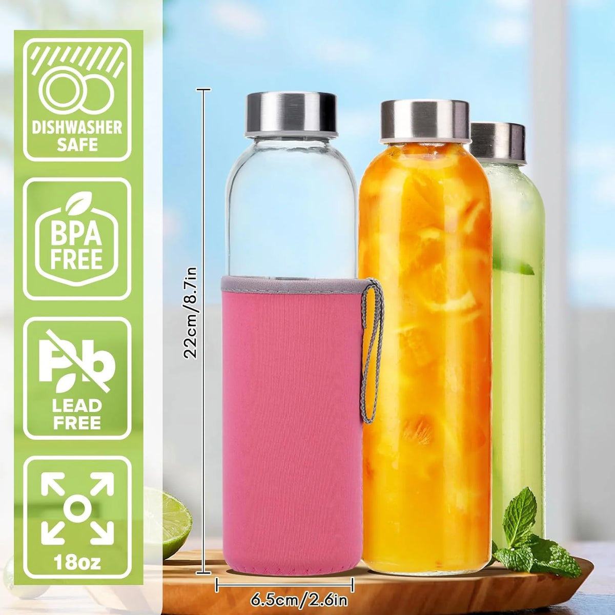 12 Pcs 18 oz Glass Water Bottles Y339960