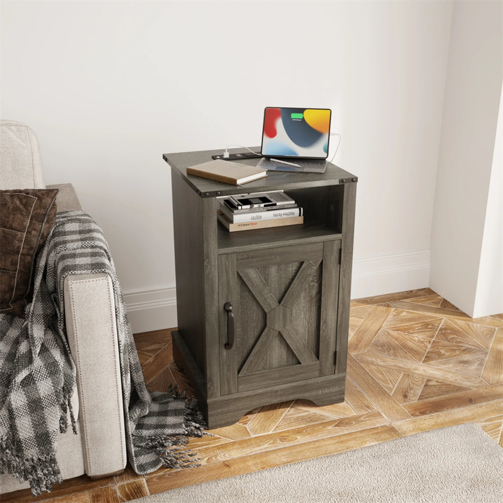 Rustic Wood Nightstand with Charging Station T27568