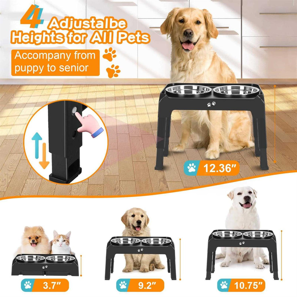 4 Height Adjustable Raised Dog Bowls with 2 Stainless Steel Bowls O951428