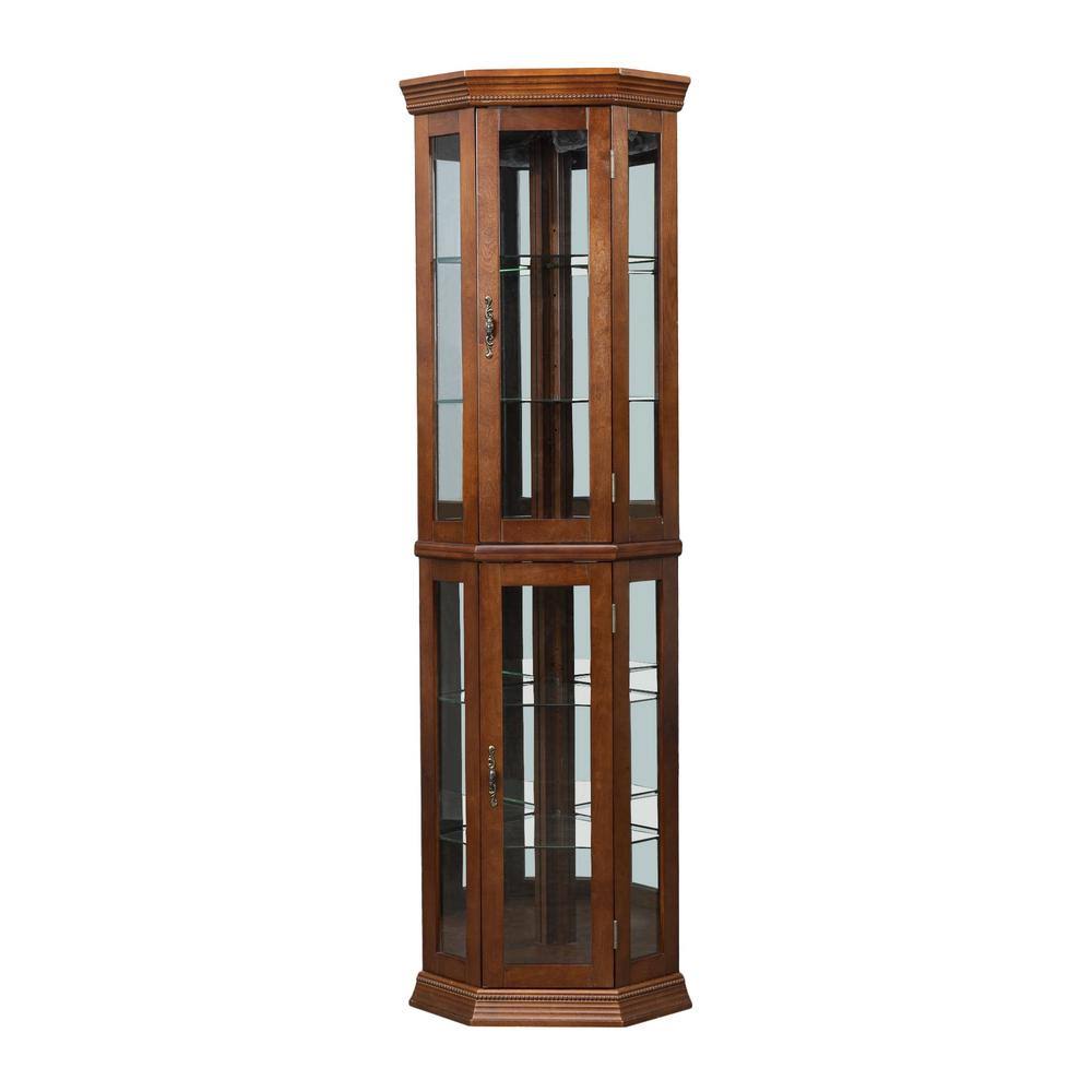 Medium Wood Corner China Cabinet with 6-Tier Adjustable Glass Shelves M59665