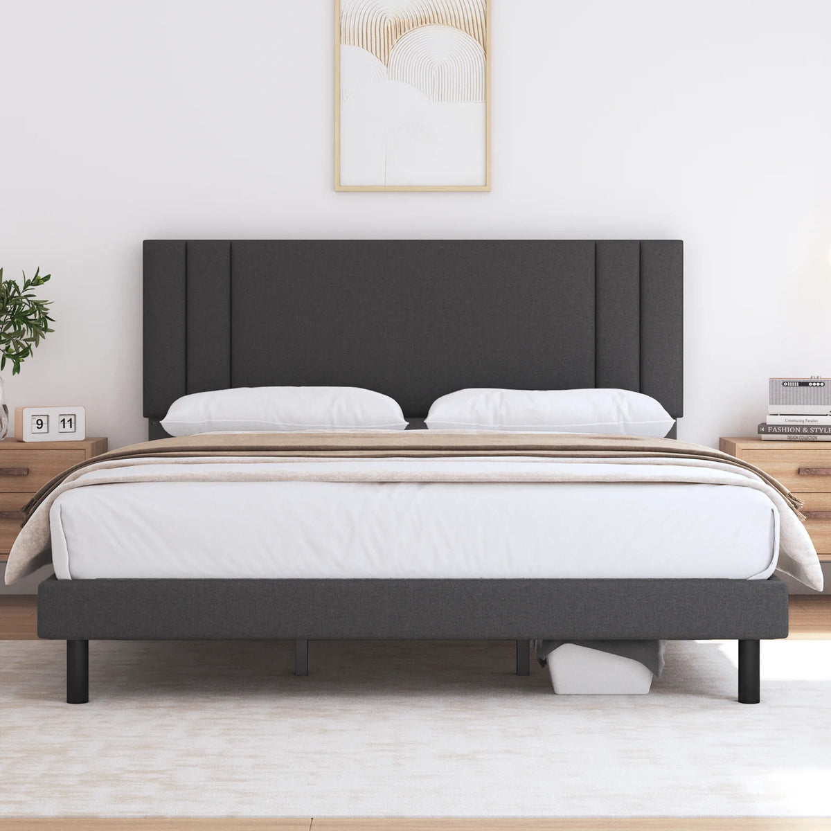 King Size Fabric Upholstered Platform Bed Frame P775