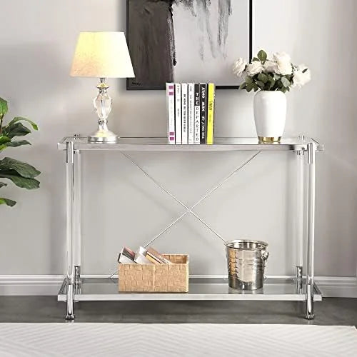 Console Sofa Table with Glass Tabletop and Acrylic Legs F9489