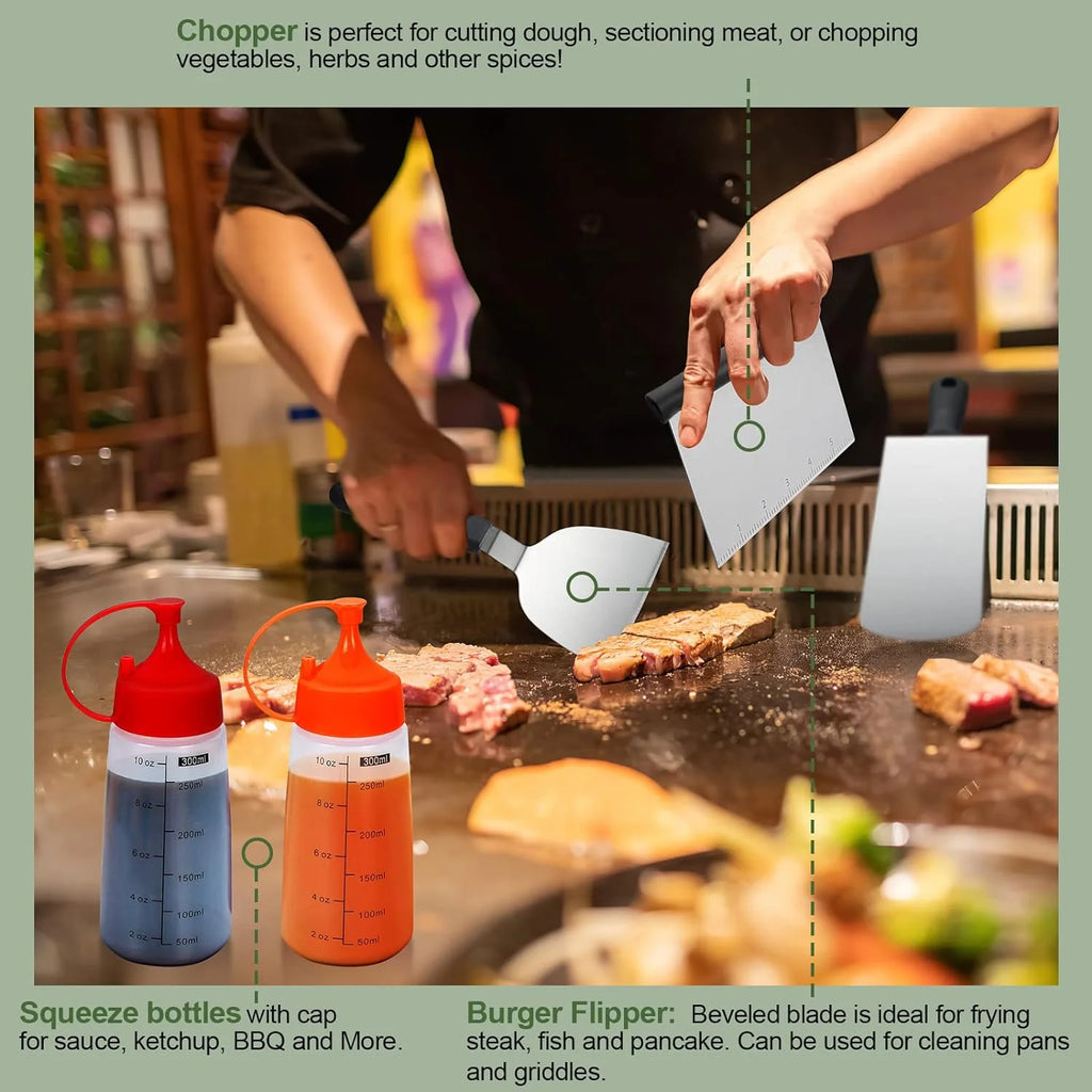 17PCS Flat Top Grill Accessories Set with Spatulas, Basting Cover, Scraper D39530