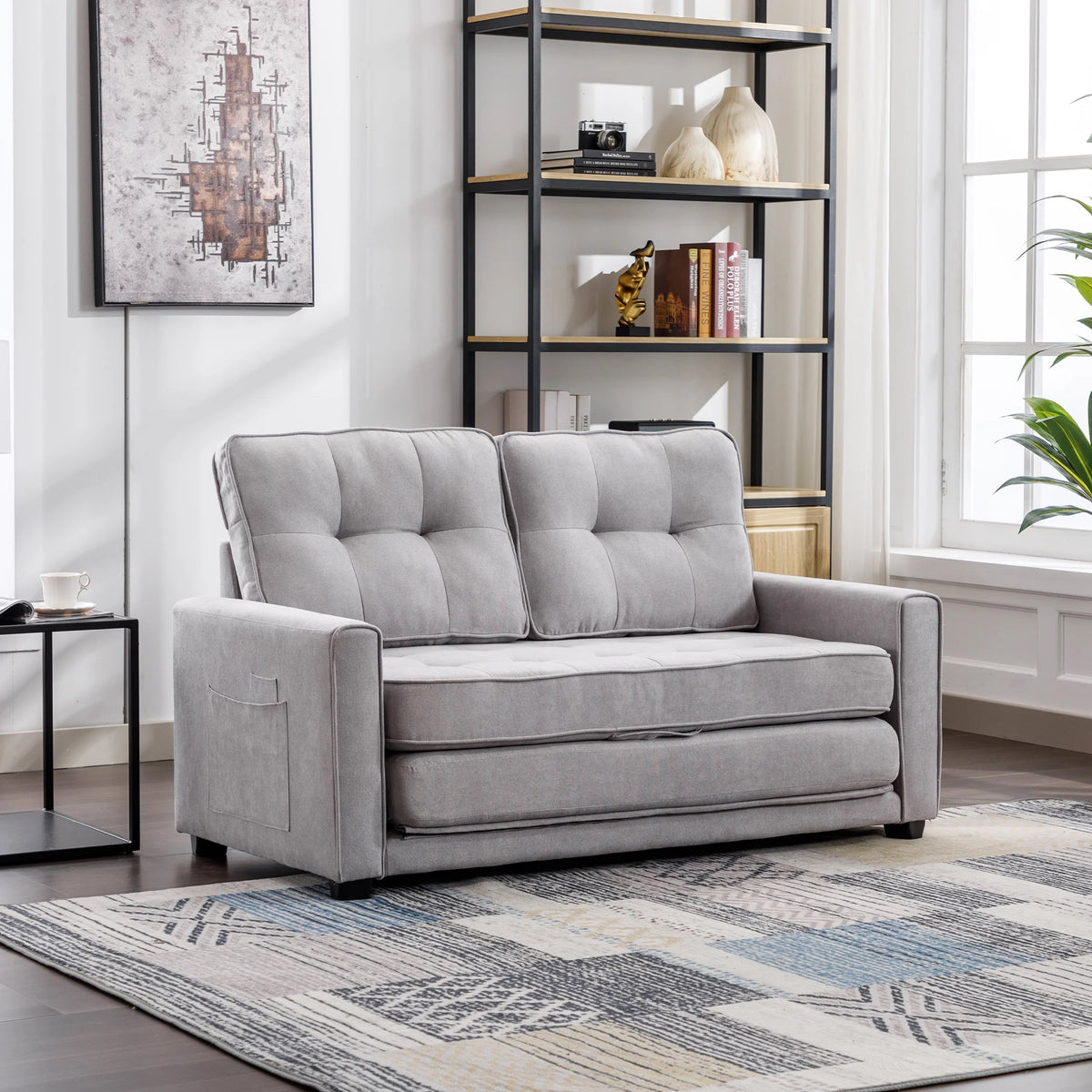 Grey Upholstered Loveseat Sofa with Pull-Out Bed U790