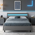 White Full Size Wooden Platform Bed Frame with Adjustable Upholstered Headboard A6257
