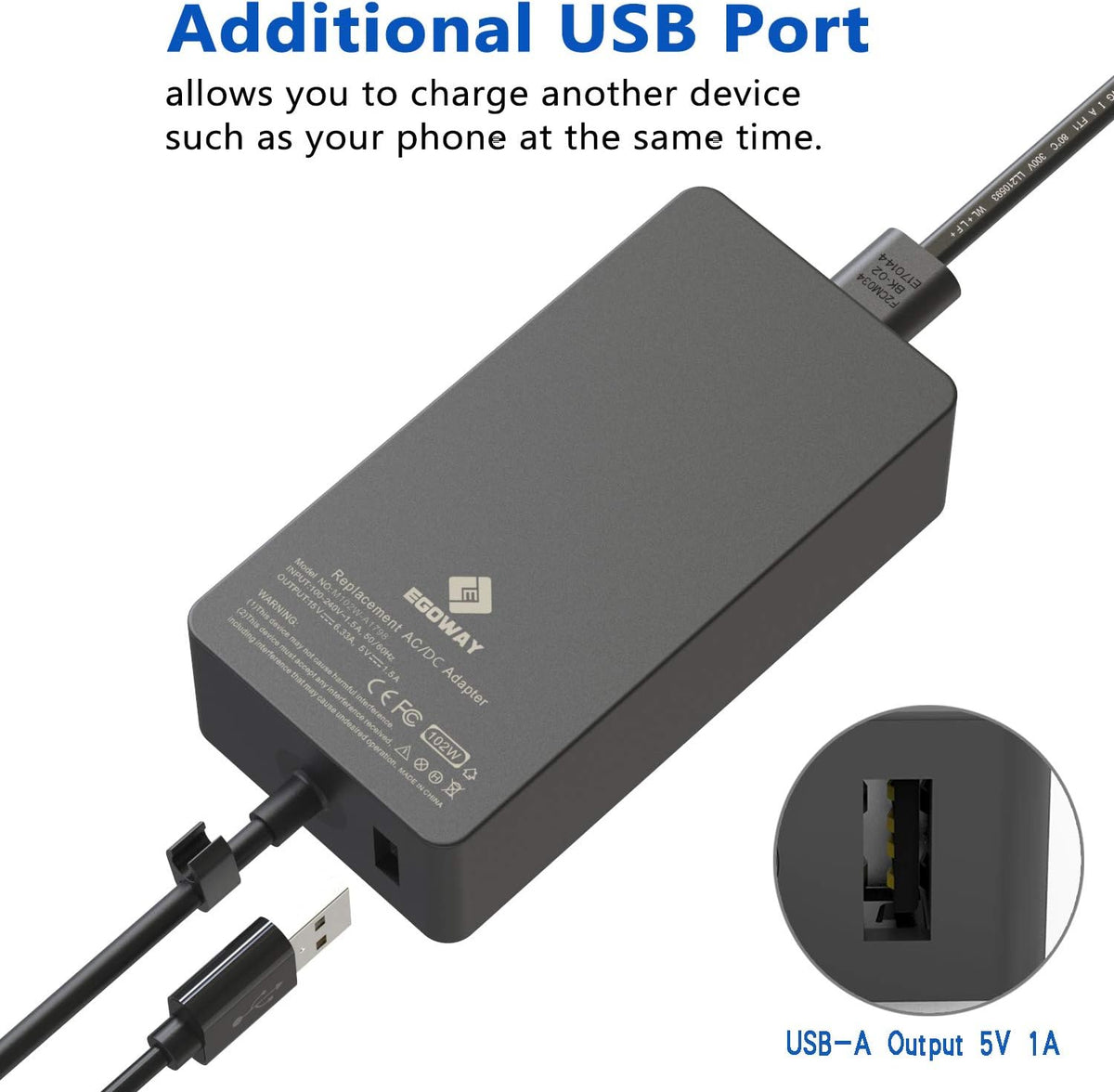 102W 15V 6.33A Power Adapter Charger with Additional USB Port and 6ft Power Cord Pack of 2 U228236
