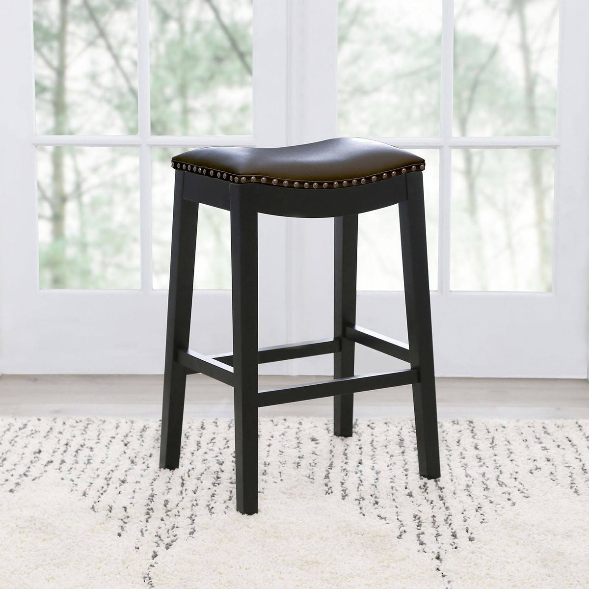 Bonded Leather Saddle Bar Stool U8654