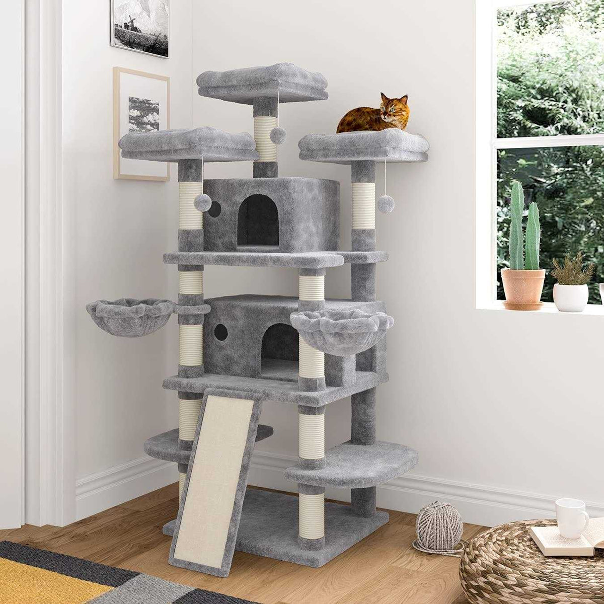 68 Inches Multi-Level Cat Tree with Cat Condo J94174