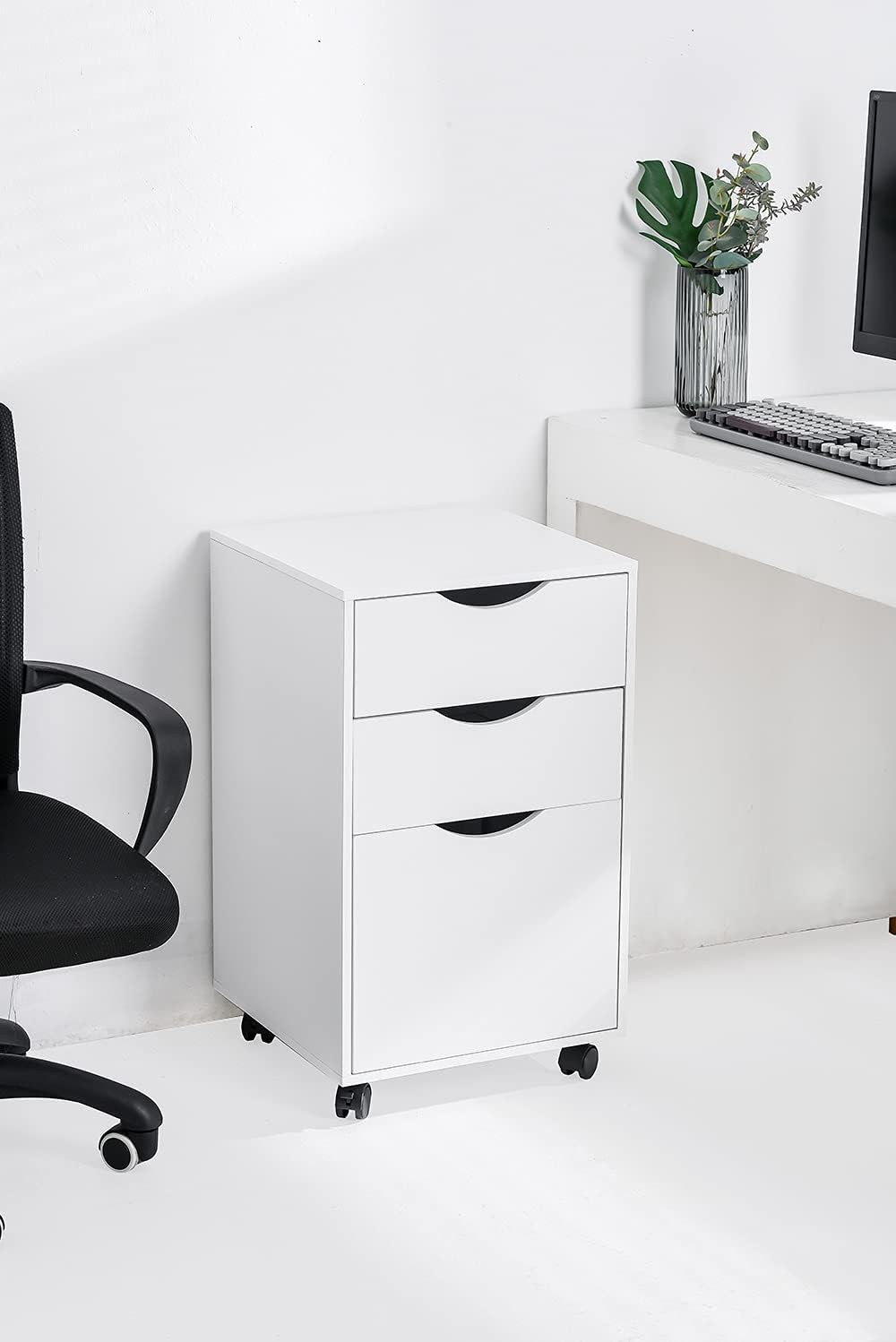 White 3 Drawer Wooden Mobile Filing Cabinet with Wheels R262472