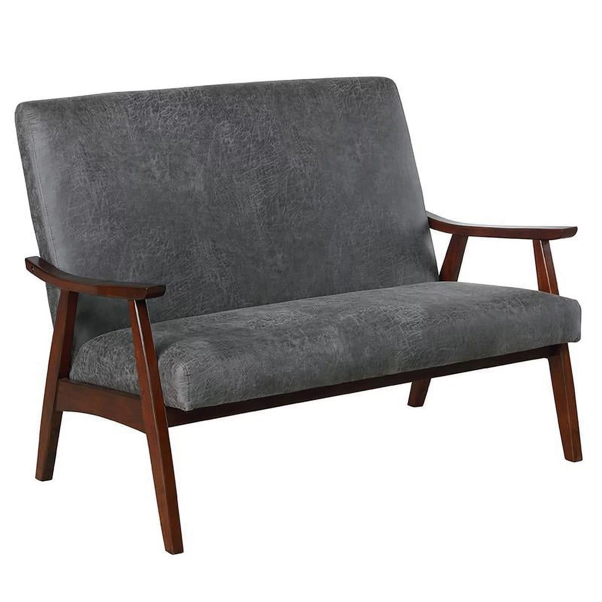 Dark Gray Faux Leather Cushioned Loveseat Bench U6675