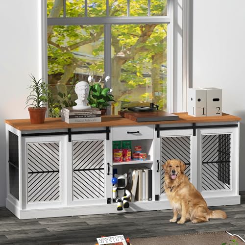 Wooden Double Dog Crate Furniture with Storage Shelves U58594
