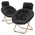 Black Faux Fur Folding Saucer Chairs with Pillow Z64138