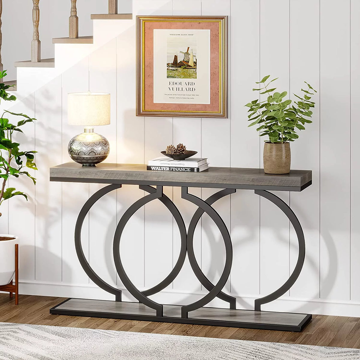 55" Console Sofa Table with Geometric Metal Frame U668