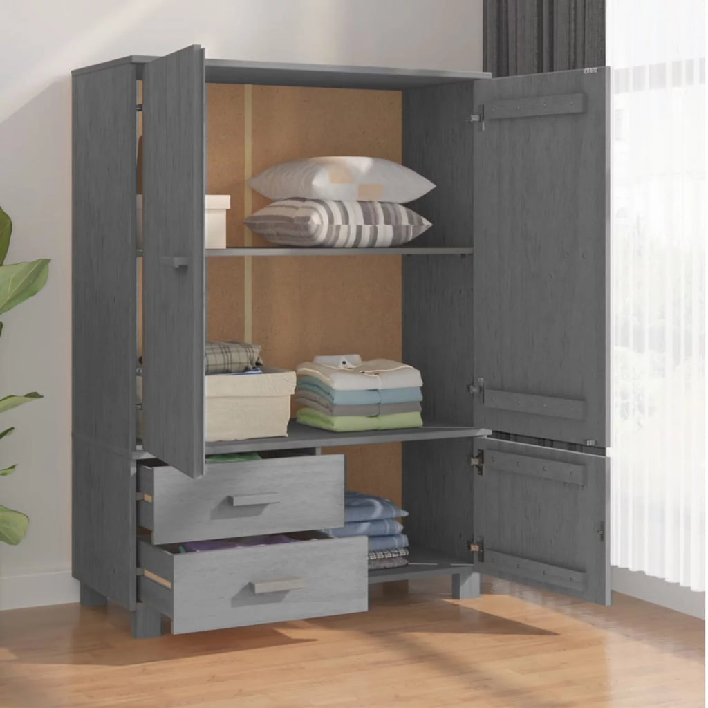 Dark Gray Solid Wood Pine Wardrobe A140174
