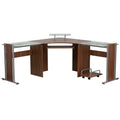 Teakwood Laminate Corner Desk with Keyboard Tray and CPU Cart A7441