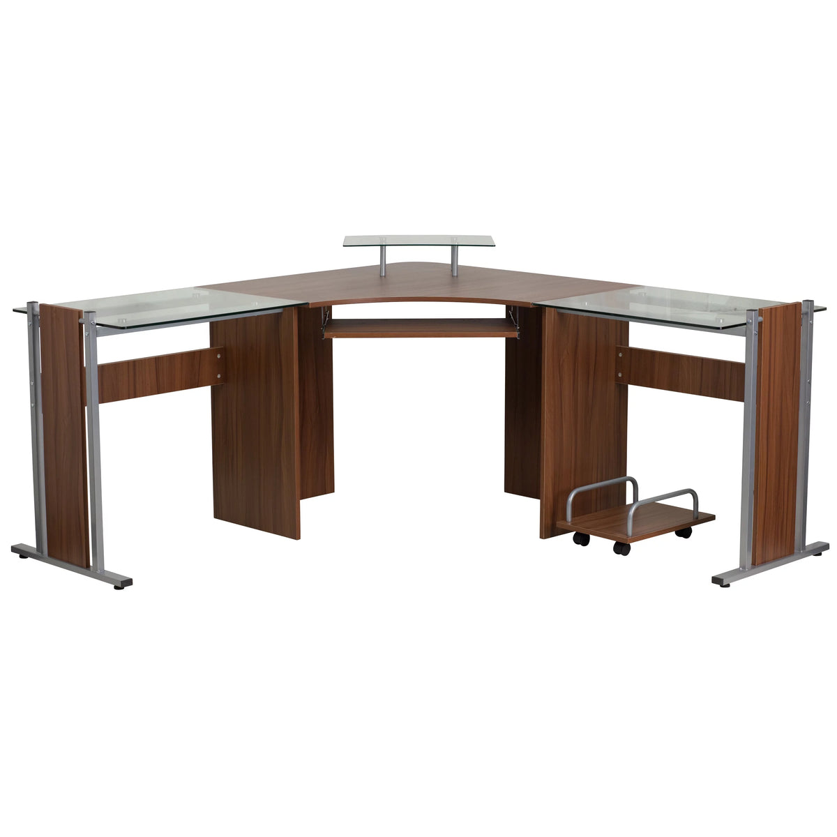 Teakwood Laminate Corner Desk with Keyboard Tray and CPU Cart A7441