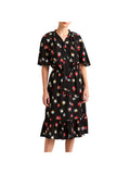Black Ruffled Floral Flutter Sleeve Fit + Flare Dress B745