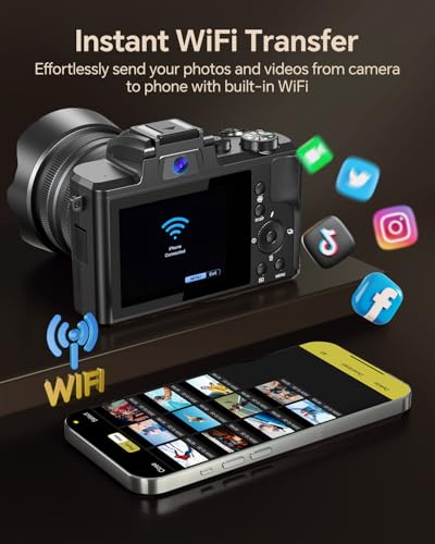 8K Digital Camera with Front and Rear Lens, Flash, Touch Screen, 64GB Card, 2 Batteries J394