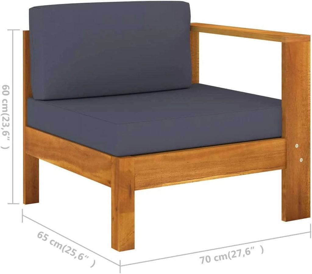 6 Piece Acacia Wood Patio Lounge Set with Dark Gray Cushions H2755