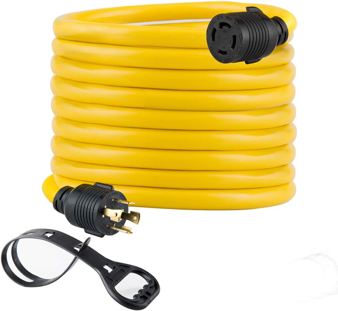 25FT Heavy Duty Generator Locking Power Cord NEMA L14-30P/L14-30R, 4X10 Gauge SJTW Cable, 125/250V 30Amp 7500 Watts Yellow H60008