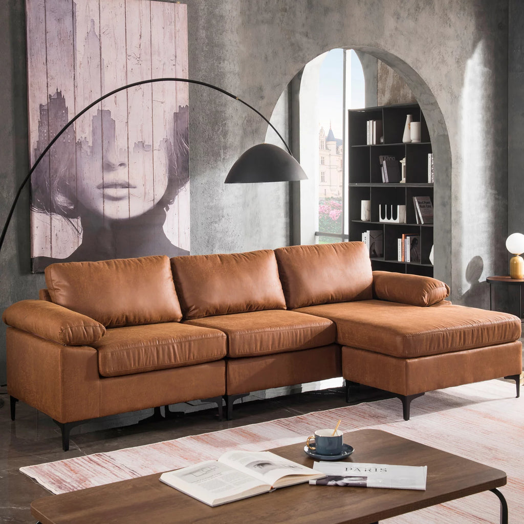 100" Convertible Sectional Sofa L Shaped Suede Couch F11702