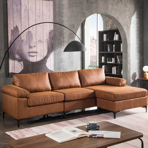 100" Convertible Sectional Sofa L Shaped Suede Couch F11702