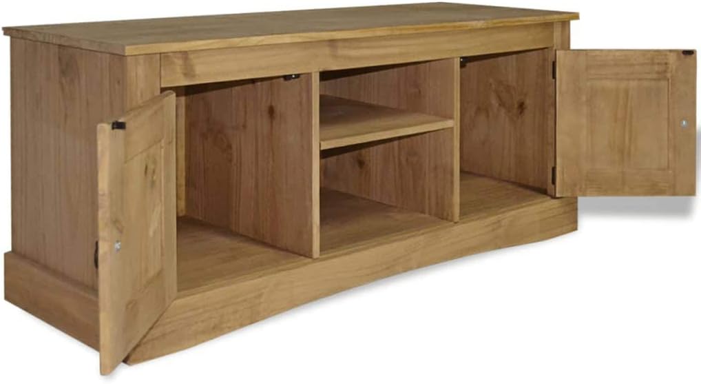 Solid Pinewood TV Cabinet Brown Media Sideboard K12194