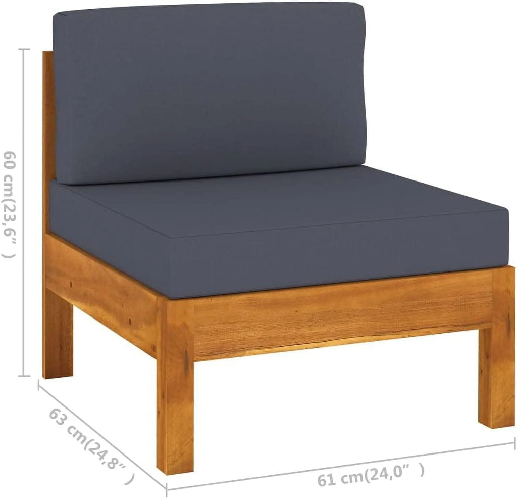 6 Piece Acacia Wood Patio Lounge Set with Dark Gray Cushions H2755