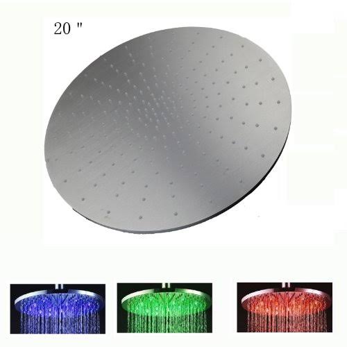 Brushed Nickel 20 inch Ceiling Mount Rainfall LED Shower Head X61855