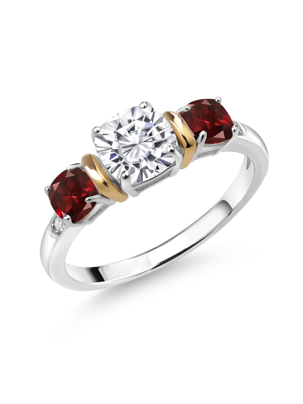 Red Garnet Diamond 3-Stone Ring Set with Moissanite R5802