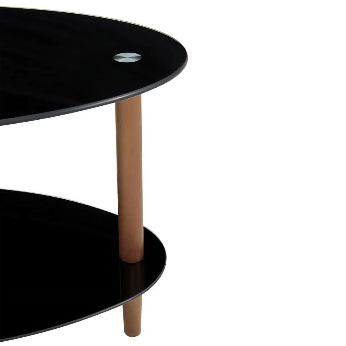 Black Oval Glass Coffee Table with Oak Wood Legs D660
