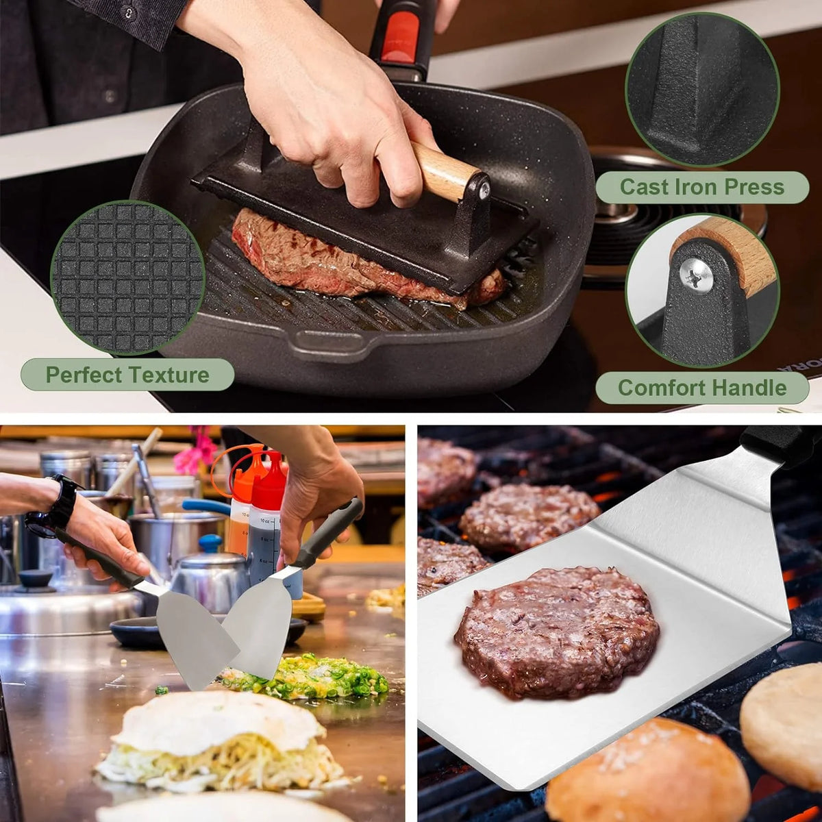 17PCS Flat Top Grill Accessories Set with Spatulas, Basting Cover, Scraper D39530