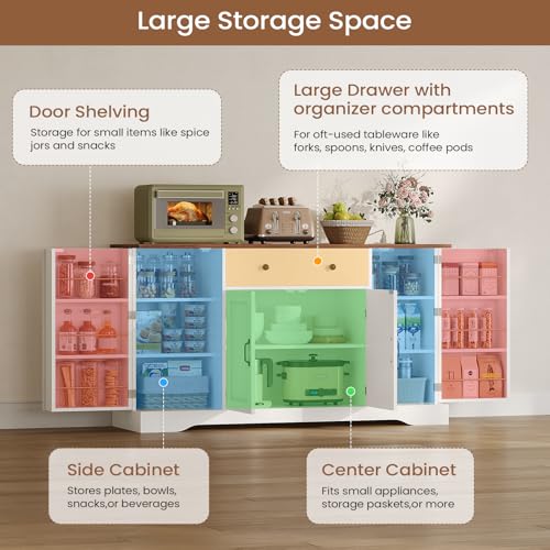 White Buffet Cabinet with Charging Station and Adjustable Shelves M480