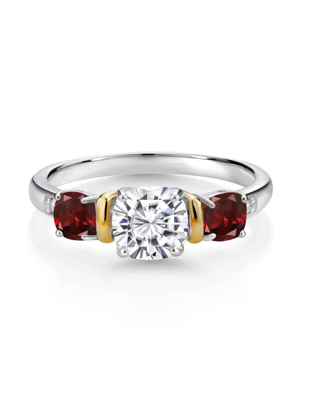 Red Garnet Diamond 3-Stone Ring Set with Moissanite R5802