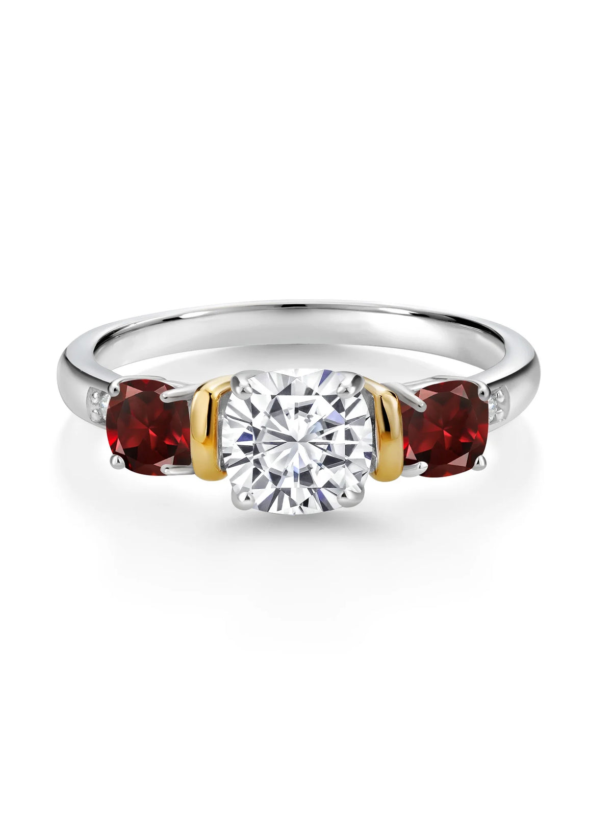 Red Garnet Diamond 3-Stone Ring Set with Moissanite R5802