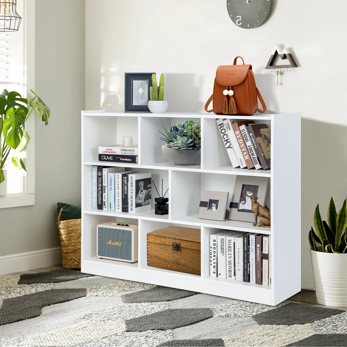 White 3-tier 8-Cube Floor Standing Storage Bookcase J91518