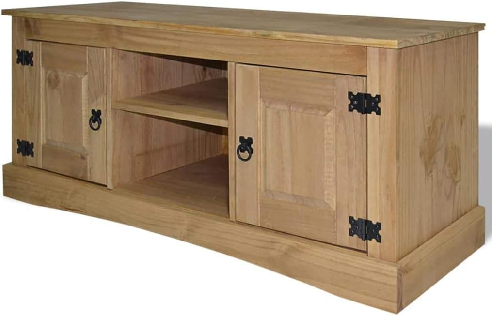 Solid Pinewood TV Cabinet Brown Media Sideboard K12194