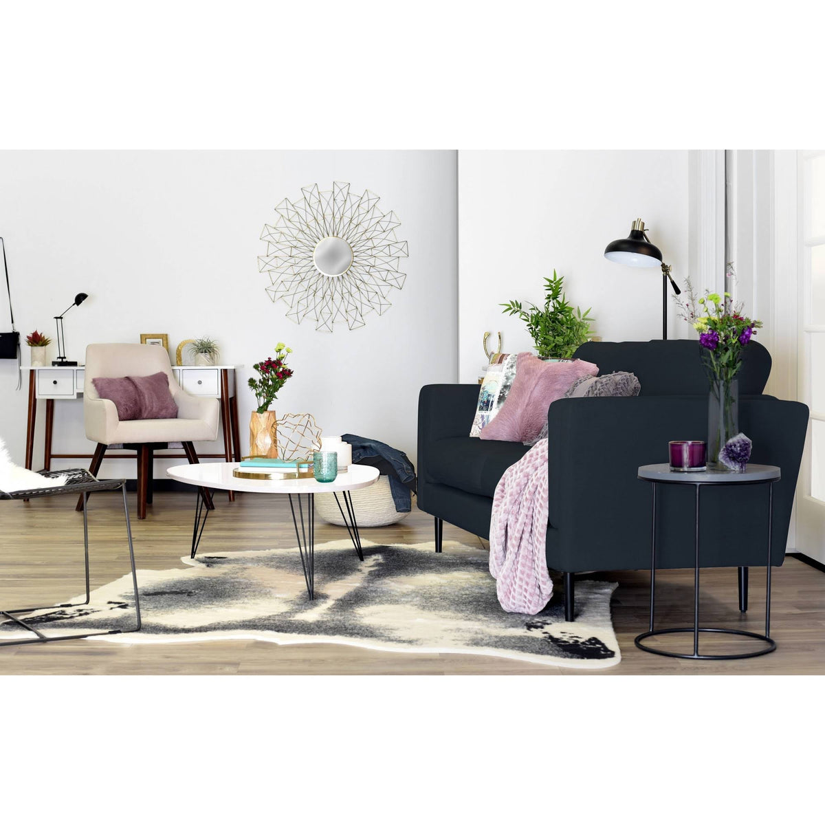 French Cobalt Velvet Sofa M7053