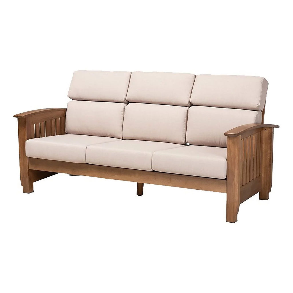Modern Wood Fabric 3-Seater Sofa in Taupe Walnut Brown R4597